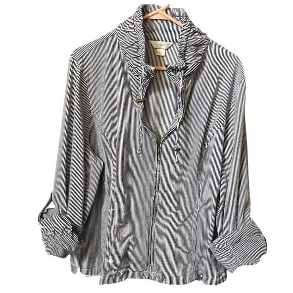 CJ Banks size 1X striped zip front jacket 98% cotton 2% spandex. - Picture 1 of 8
